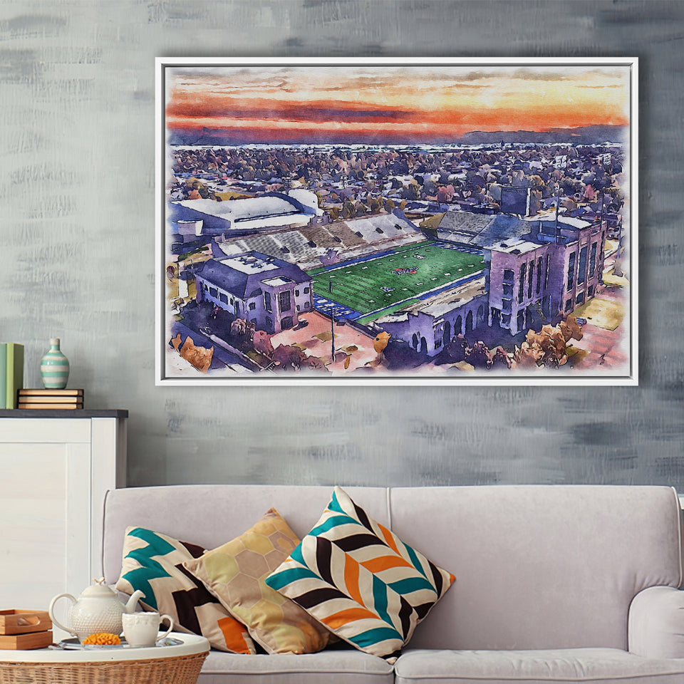Skelly Field, H. A. Chapman Stadium WaterColor Framed Canvas Prints, Stadium Art Gifts, Floating Frame