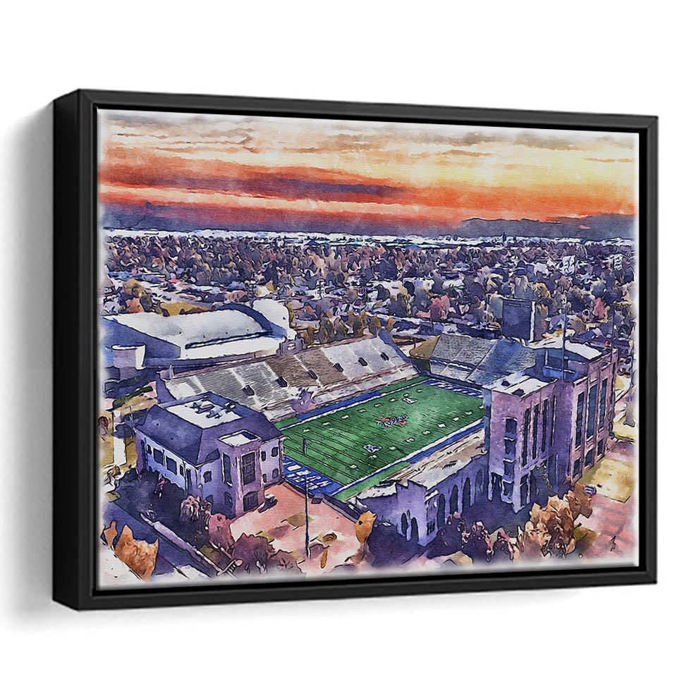 Skelly Field, H. A. Chapman Stadium WaterColor Framed Canvas Prints, Stadium Art Gifts, Floating Frame