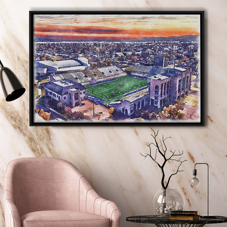 Skelly Field, H. A. Chapman Stadium WaterColor Framed Canvas Prints, Stadium Art Gifts, Floating Frame