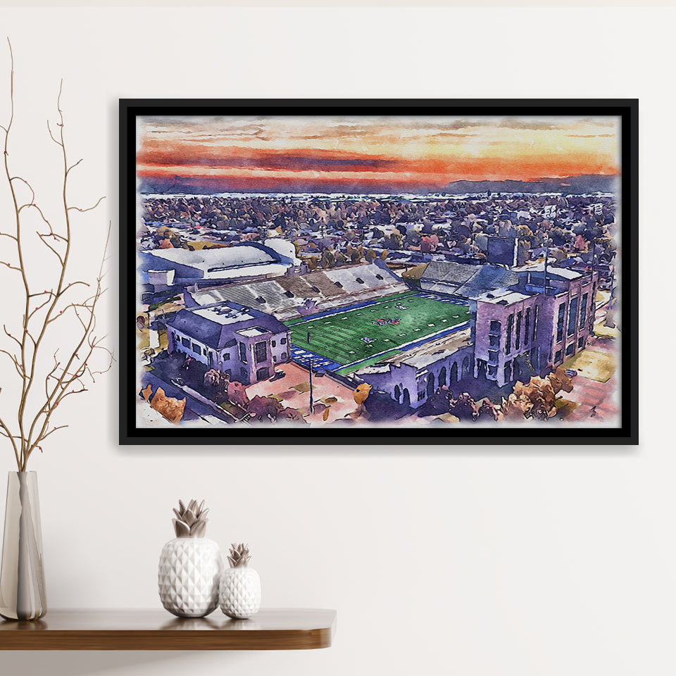 Skelly Field, H. A. Chapman Stadium WaterColor Framed Canvas Prints, Stadium Art Gifts, Floating Frame