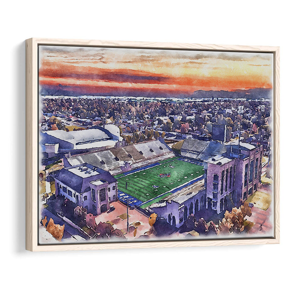 Skelly Field, H. A. Chapman Stadium WaterColor Framed Canvas Prints, Stadium Art Gifts, Floating Frame