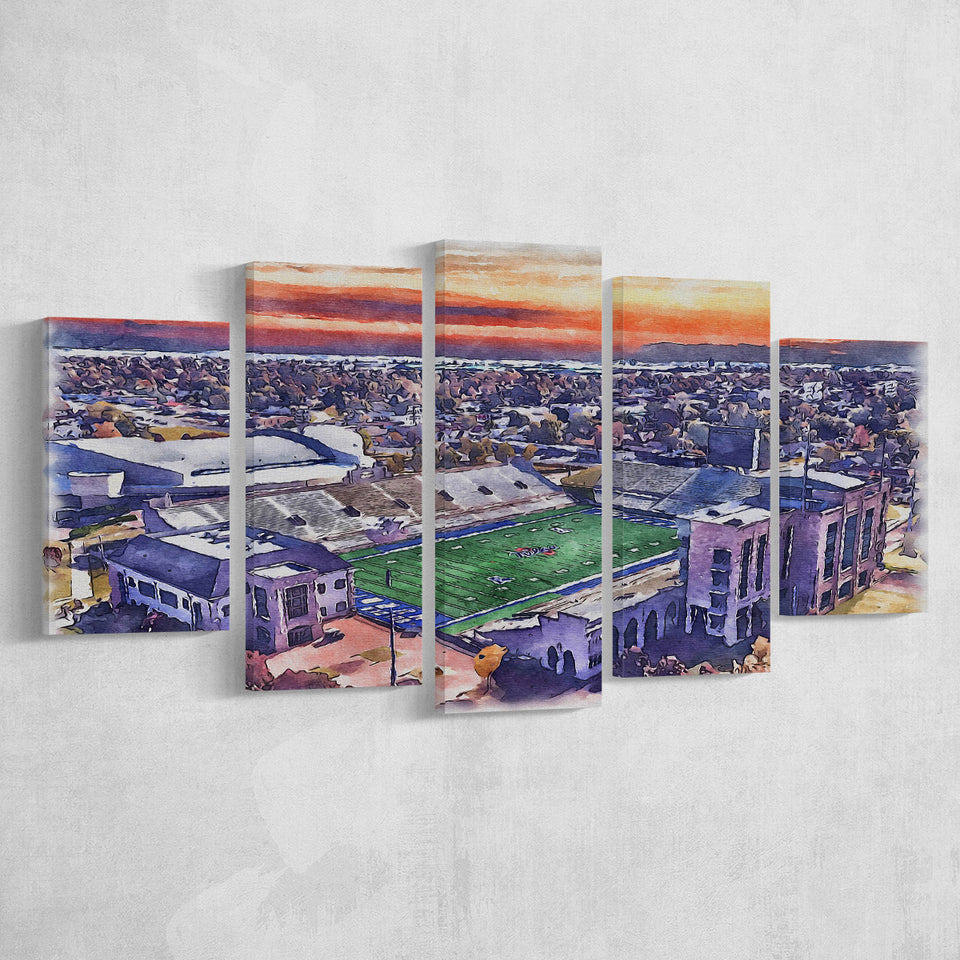 Skelly Field, H. A. Chapman Stadium WaterColor 5 Panels Mix Canvas Prints, Tulsa Oklahoma Watercolor, Large Stadium Canvas