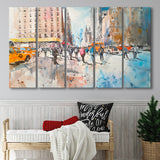 Sketch Peoples Walking on The Street New York Painting, Mixed 5 Panel B Canvas Print Wall Art Decor, Extra Large Canvas