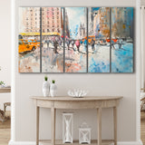 Sketch Peoples Walking on The Street New York Painting, Mixed 5 Panel B Canvas Print Wall Art Decor, Extra Large Canvas