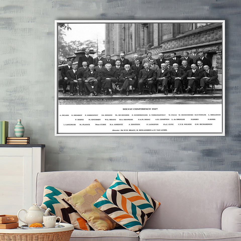 Solvay Conference World'S Most Notable Physicists,Solvay Conference 1927, Framed Canvas Print Wall Art Decor,Floating Frame
