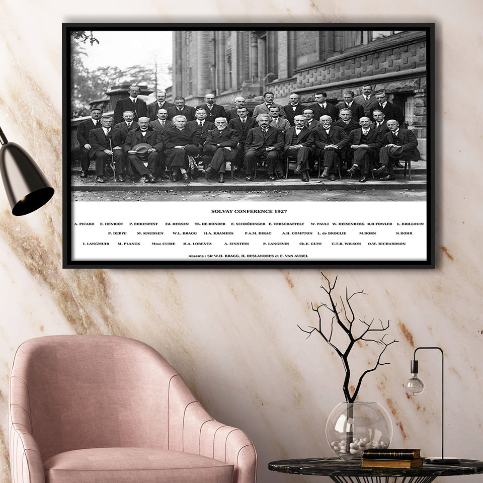 Solvay Conference World'S Most Notable Physicists,Solvay Conference 1927, Framed Canvas Print Wall Art Decor,Floating Frame