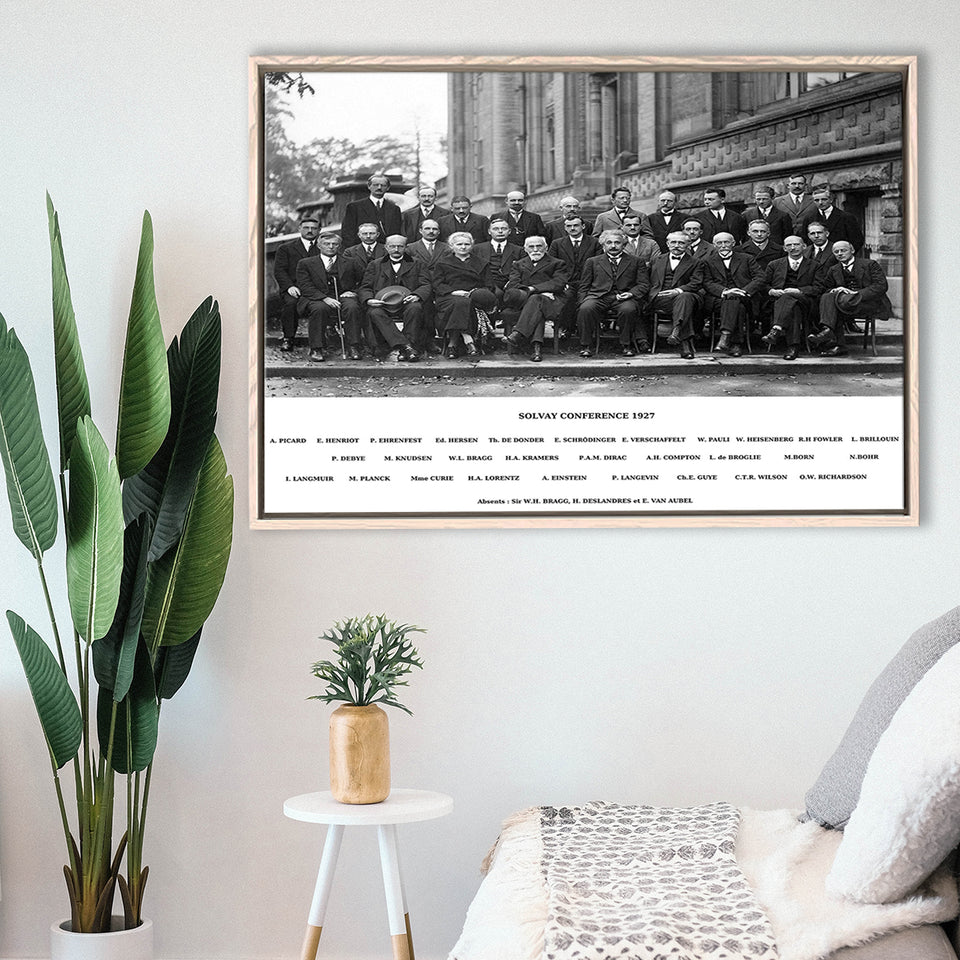 Solvay Conference World'S Most Notable Physicists,Solvay Conference 1927, Framed Canvas Print Wall Art Decor,Floating Frame