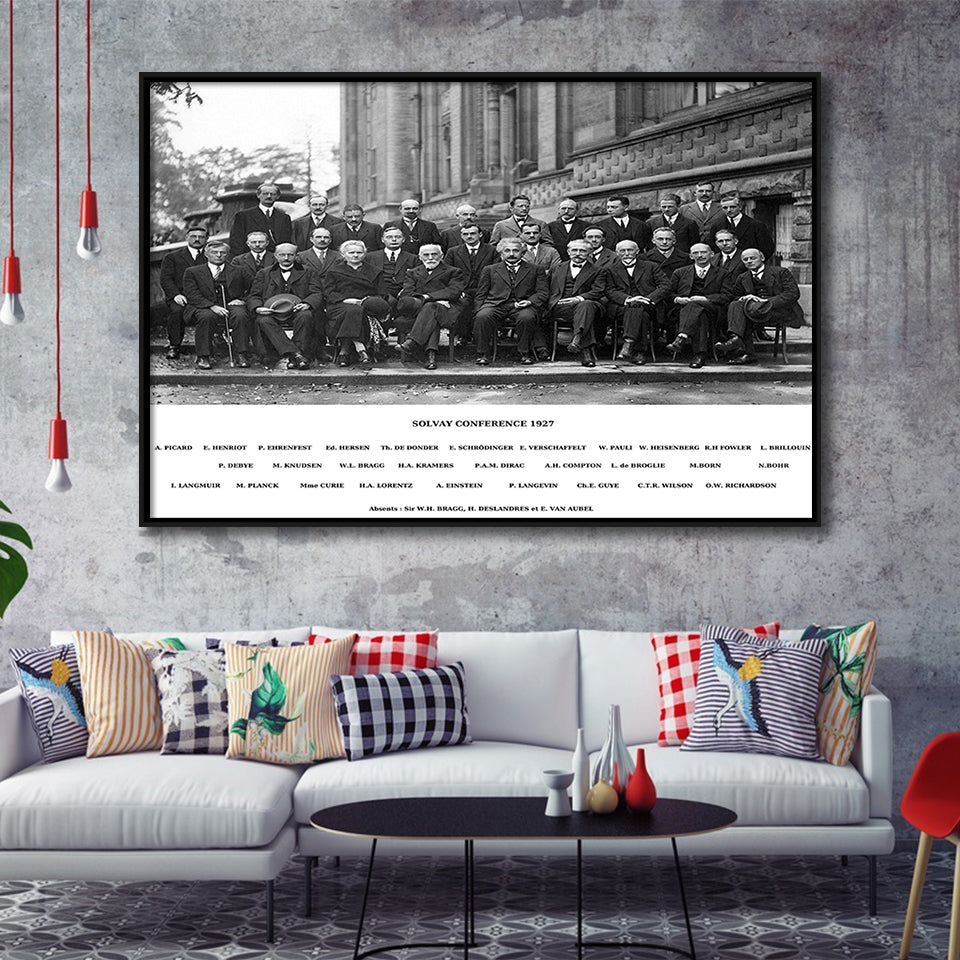 Solvay Conference World'S Most Notable Physicists,Solvay Conference 1927, Framed Canvas Print Wall Art Decor,Floating Frame