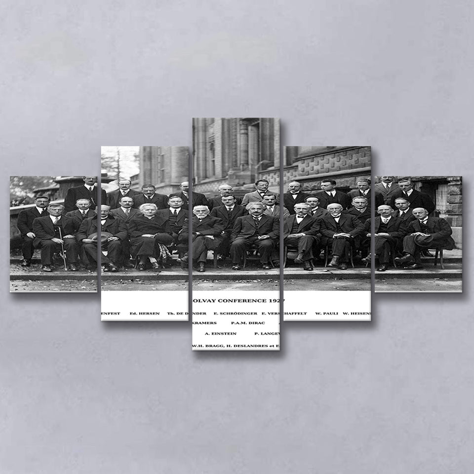Solvay Conference World'S Most Notable Physicists,Solvay Conference 1927, Multi Panel Canvas Print Wall Art, 5 Mixed Panel