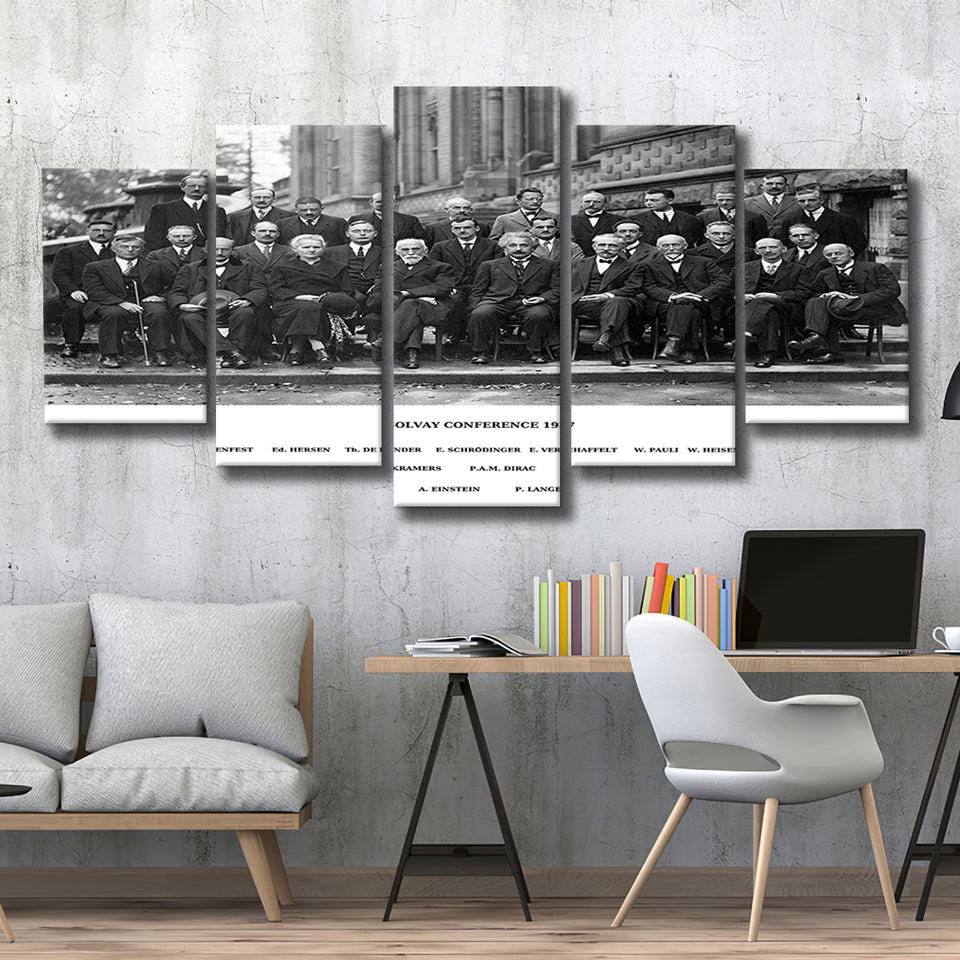 Solvay Conference World'S Most Notable Physicists,Solvay Conference 1927, Multi Panel Canvas Print Wall Art, 5 Mixed Panel