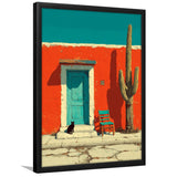 Southwestern Desert Wall Art, Cactus Print, Desert Scene, Black Cat Painting, Framed Art Print, Fine Art Wall Decor