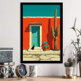 Southwestern Desert Wall Art, Cactus Print, Desert Scene, Black Cat Painting, Framed Art Print, Fine Art Wall Decor