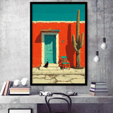 Southwestern Desert Wall Art, Cactus Print, Desert Scene, Black Cat Painting, Framed Art Print, Fine Art Wall Decor