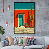 Southwestern Desert Wall Art, Cactus Print, Desert Scene, Black Cat Painting, Framed Art Print, Fine Art Wall Decor
