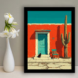 Southwestern Desert Wall Art, Cactus Print, Desert Scene, Black Cat Painting, Framed Art Print, Fine Art Wall Decor