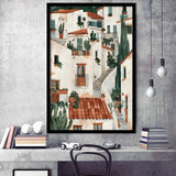Spanish Village Art, Village Idyll Mediterranean Architecture Print, Rustic Home Decor, Framed Art Print, Fine Art Wall Decor