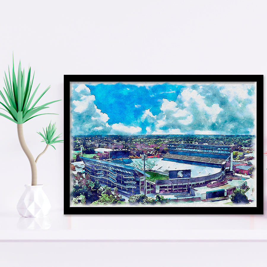 Spartan Stadium WaterColor Framed Art Prints, East Lansing Michigan Watercolor, Stadium Art Gifts