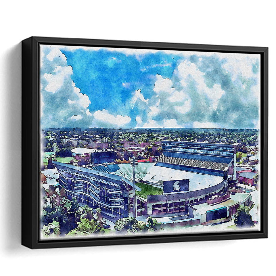 Spartan Stadium WaterColor Framed Canvas Prints, East Lansing Michigan Watercolor, Stadium Art Gifts, Floating Frame