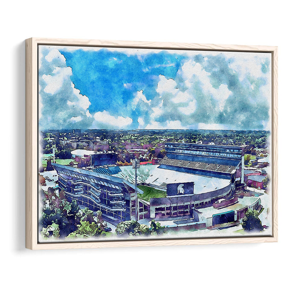 Spartan Stadium WaterColor Framed Canvas Prints, East Lansing Michigan Watercolor, Stadium Art Gifts, Floating Frame