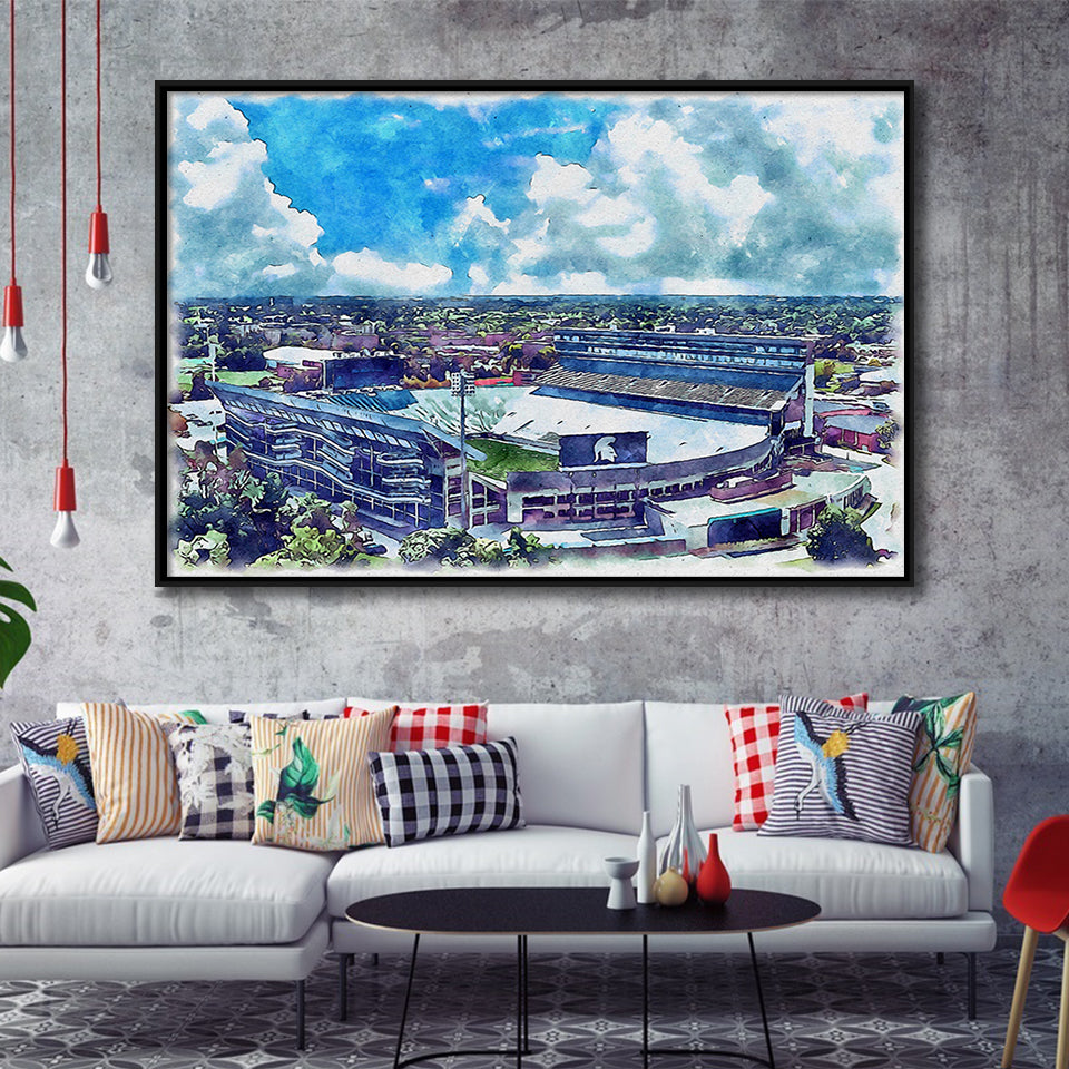 Spartan Stadium WaterColor Framed Canvas Prints, East Lansing Michigan Watercolor, Stadium Art Gifts, Floating Frame