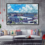 Spartan Stadium WaterColor Framed Canvas Prints, East Lansing Michigan Watercolor, Stadium Art Gifts, Floating Frame