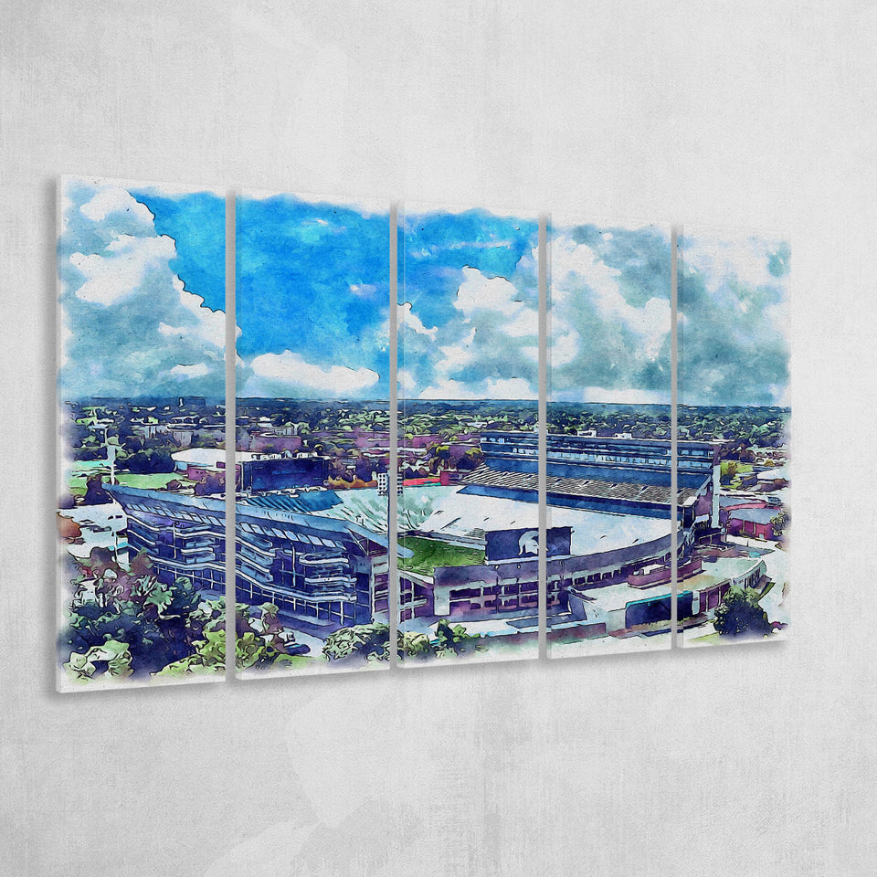 Spartan Stadium WaterColor 5 Panels B Mixed Canvas Prints, Extra Large, East Lansing Michigan Watercolor