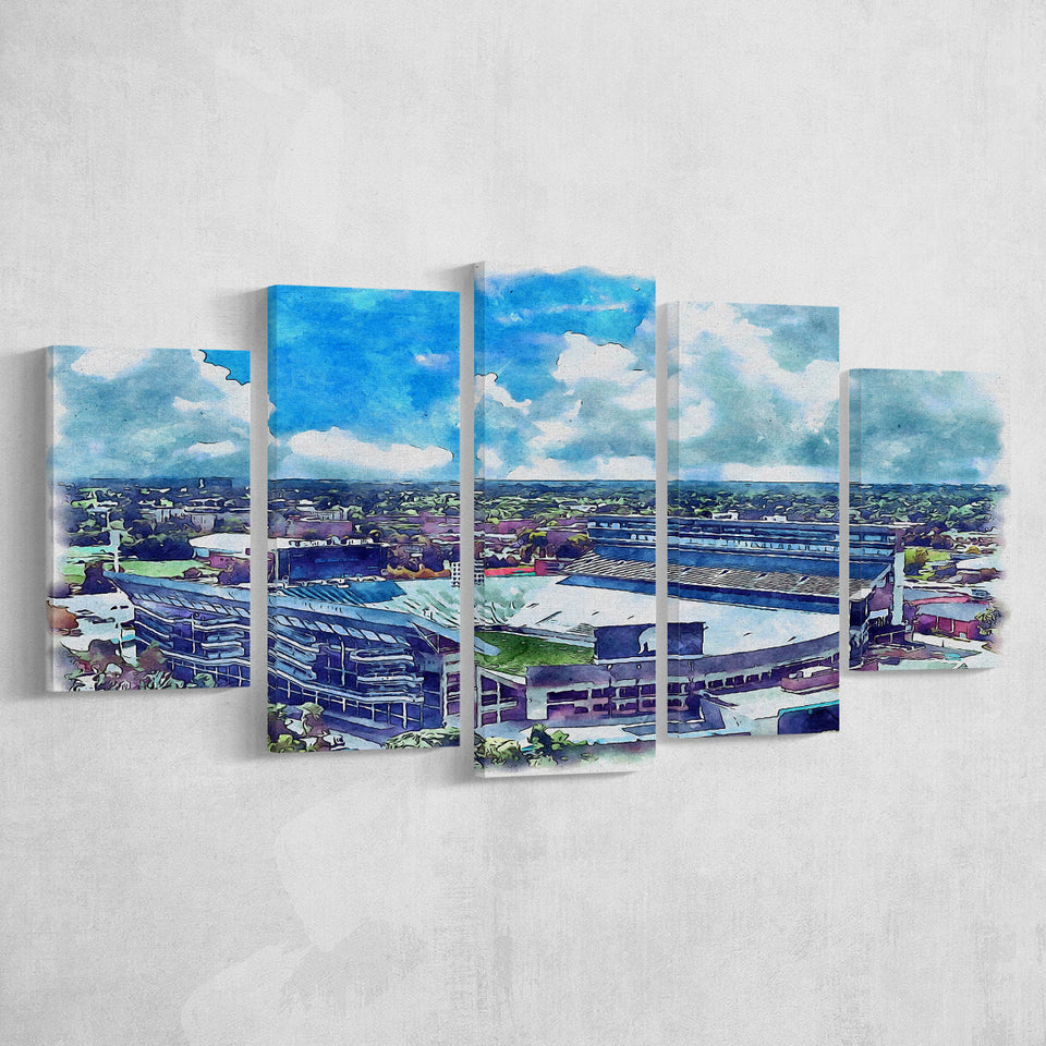 Spartan Stadium WaterColor 5 Panels Mix Canvas Prints, East Lansing Michigan Watercolor, Large Stadium Canvas