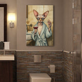 Sphynx Cat Holding The Cup Of Red Wine  Vintage Bathroom Decor Canvas Prints Wall Art, Bathroom Art Decor,