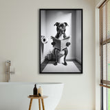 Staffordshire Bull Terrier Framed Canvas Prints Wall Art, Funny Bathroom Decor, Terrier In Toilet