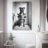 Staffordshire Bull Terrier Canvas Prints Wall Art, Funny Bathroom Decor, Terrier in Toilet
