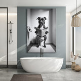Staffordshire Bull Terrier Canvas Prints Wall Art, Funny Bathroom Decor, Terrier in Toilet