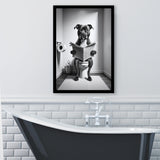 Staffordshire Bull Terrier Framed Art Print Wall Decor, Funny Bathroom Decor, Terrier In Toilet