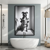 Staffordshire Bull Terrier Framed Canvas Prints Wall Art, Funny Bathroom Decor, Terrier In Toilet