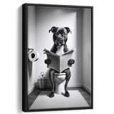 Staffordshire Bull Terrier Framed Canvas Prints Wall Art, Funny Bathroom Decor, Terrier In Toilet