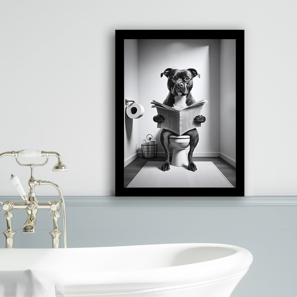 Staffordshire Bull Terrier Framed Art Print Wall Decor, Funny Bathroom Decor, Terrier In Toilet
