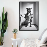 Staffordshire Bull Terrier Framed Canvas Prints Wall Art, Funny Bathroom Decor, Terrier In Toilet