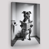 Staffordshire Bull Terrier Canvas Prints Wall Art, Funny Bathroom Decor, Terrier in Toilet