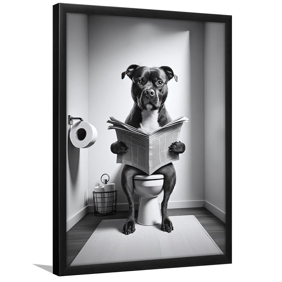 Staffordshire Bull Terrier Framed Art Print Wall Decor, Funny Bathroom Decor, Terrier In Toilet