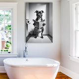 Staffordshire Bull Terrier Canvas Prints Wall Art, Funny Bathroom Decor, Terrier in Toilet