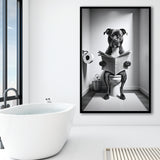 Staffordshire Bull Terrier Framed Art Print Wall Decor, Funny Bathroom Decor, Terrier In Toilet
