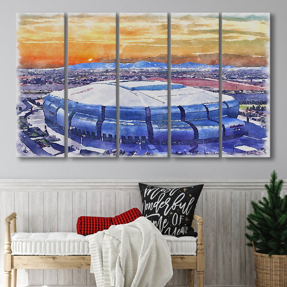 State Farm Stadium WaterColor 5 Panels B Mixed Canvas Prints, Extra Large, Atlanta Georgia Watercolor