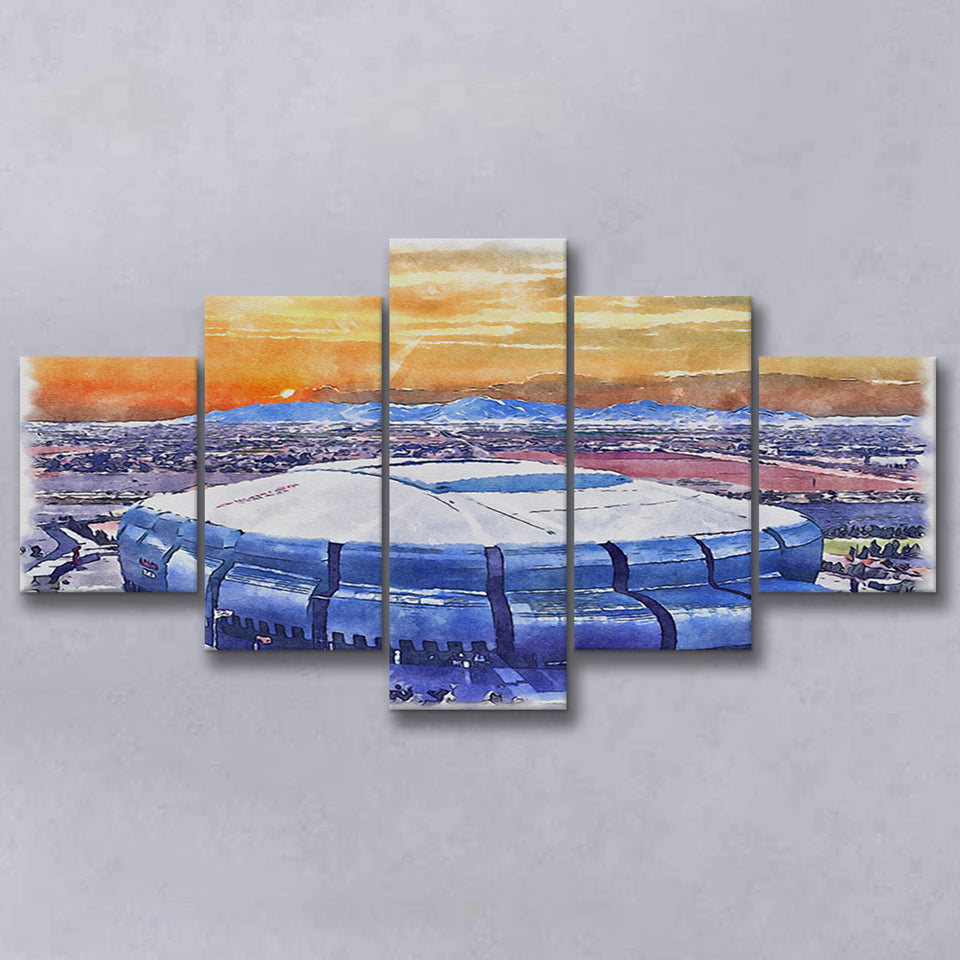 State Farm Stadium WaterColor 5 Panels Mix Canvas Prints, Atlanta Georgia Watercolor, Large Stadium Canvas