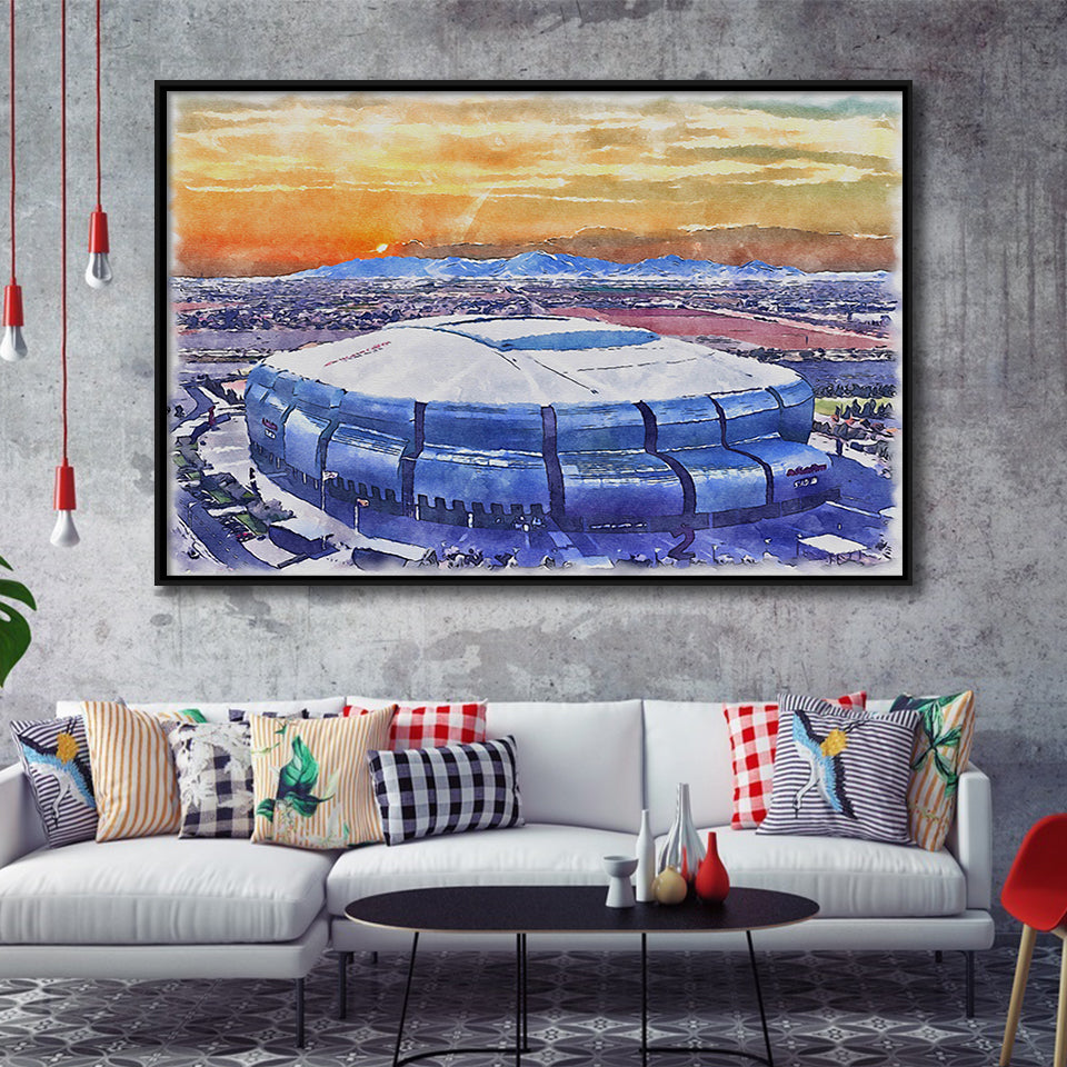 State Farm Stadium WaterColor Framed Canvas Prints, Atlanta Georgia Watercolor, Stadium Art Gifts, Floating Frame