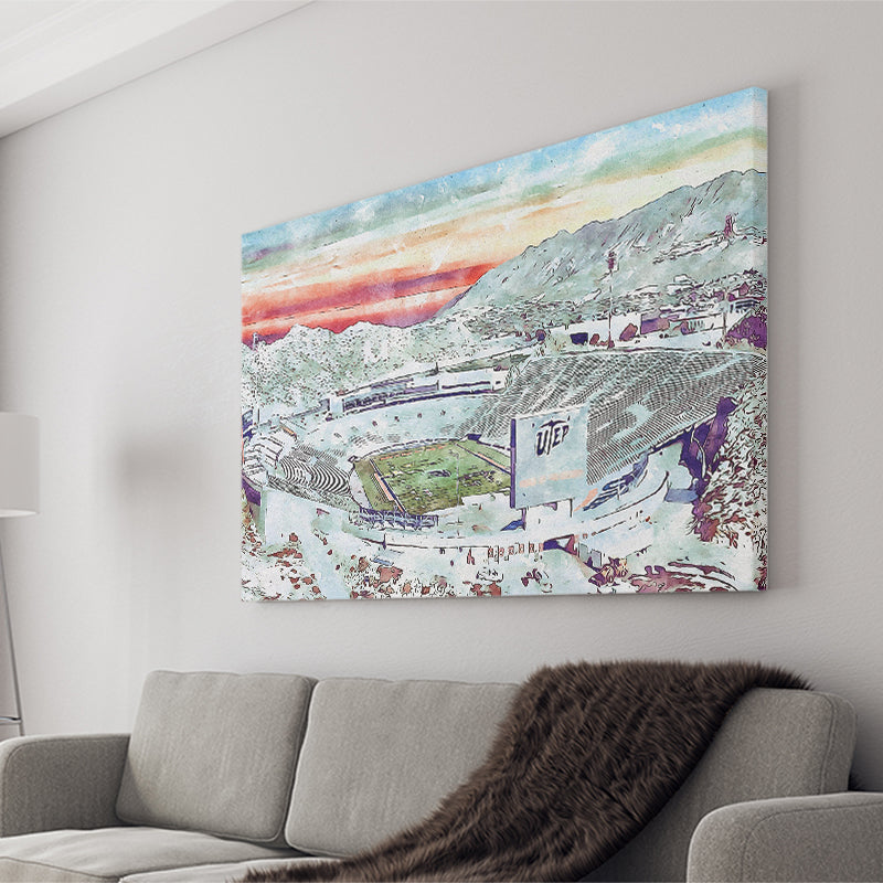 Sun Bowl Stadium WaterColor Canvas Prints, El Paso Texas Watercolor, Stadium Art Gifts