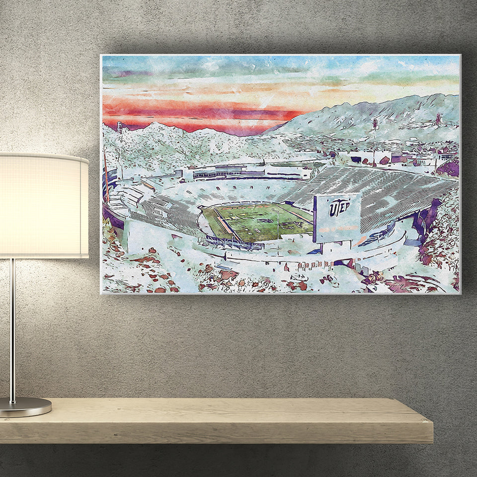Sun Bowl Stadium WaterColor Canvas Prints, El Paso Texas Watercolor, Stadium Art Gifts