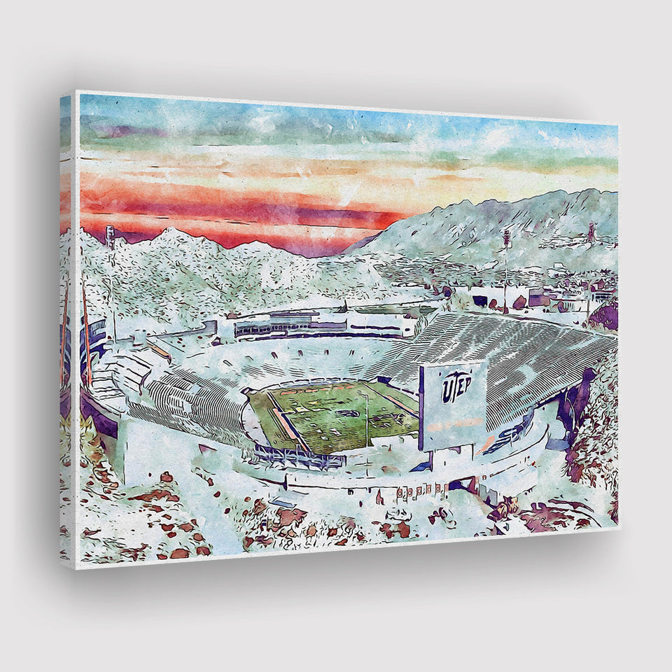 Sun Bowl Stadium WaterColor Canvas Prints, El Paso Texas Watercolor, Stadium Art Gifts