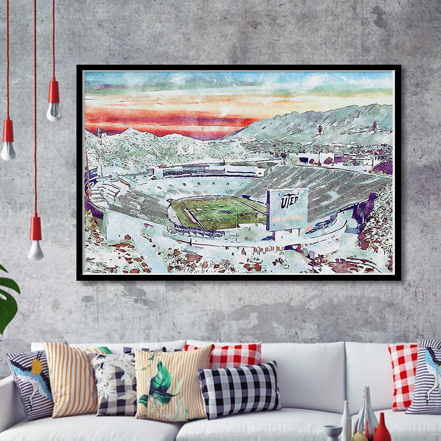 Sun Bowl Stadium WaterColor Framed Art Prints, El Paso Texas Watercolor, Stadium Art Gifts