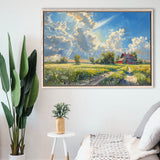 Sunrise Pastel Clouds Over The Backyard Oil Painting, Floating Frame, Framed Canvas Print Wall Art Home Decor