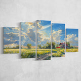 Sunrise Pastel Clouds Over The Backyard Oil Painting, Multi Panel,Mixed Canvas Print Wall Art Decor