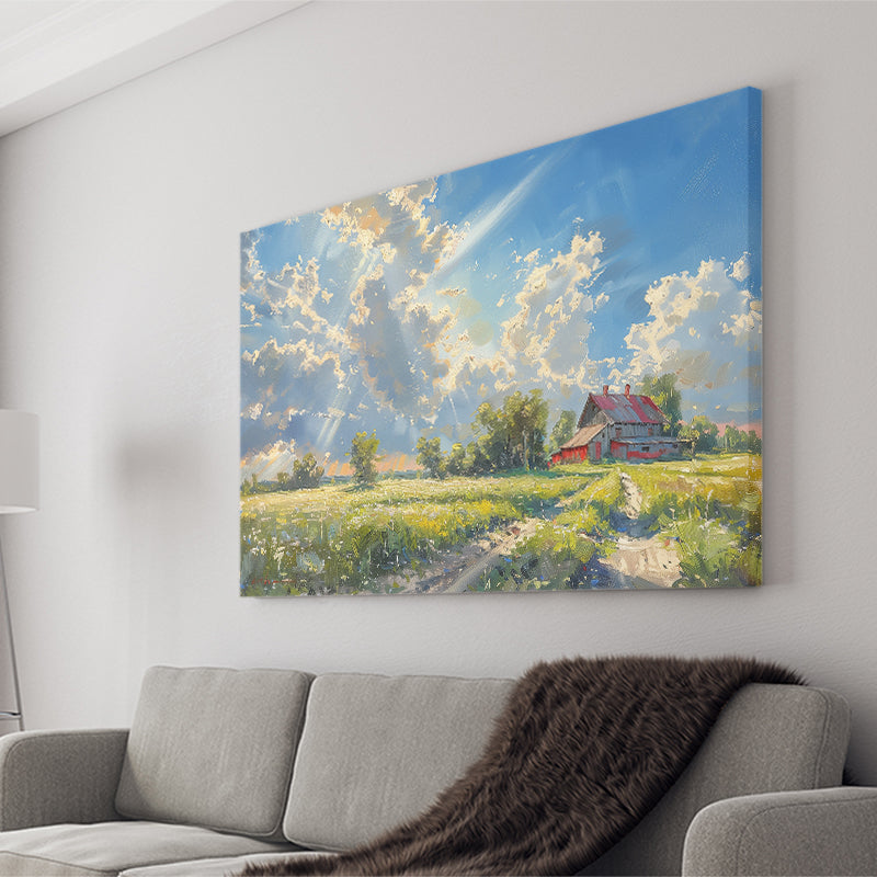 Sunrise Pastel Clouds Over The Backyard Oil Painting, Art Print, Canvas Print Wall Art Home Decor